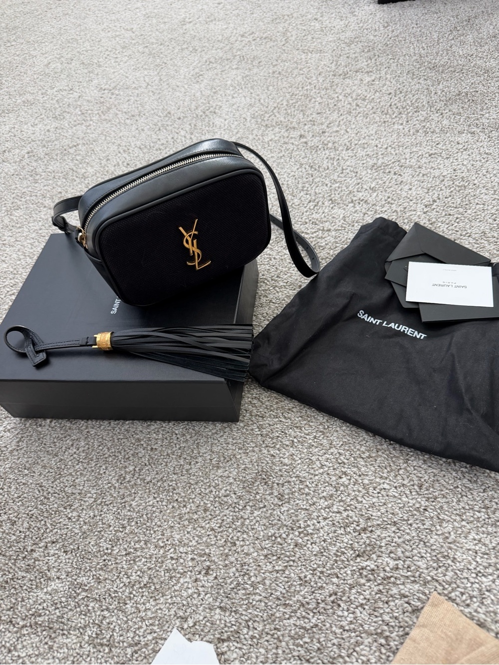 Saint Laurent Black Crossbody Camera Bag with Gold Logo Accent